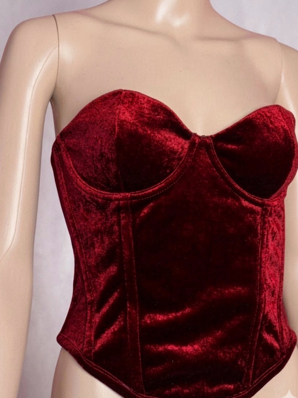 Dolls Kill Strapless Velvet Corset Top in Blood Red